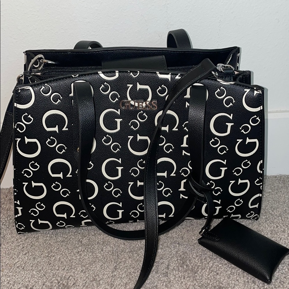 Guess Monogram Black and White Tote